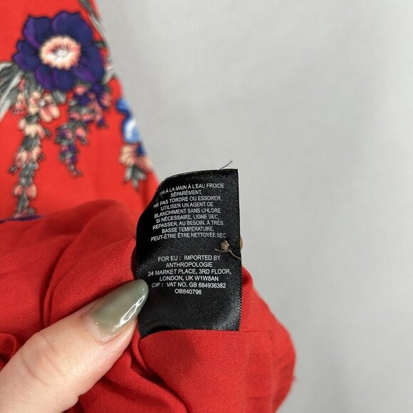 Maeve Anthro Womens Dress 6 Red Caldwell Buttondown Midi Cottagecore Prairie - Picture 13 of 13